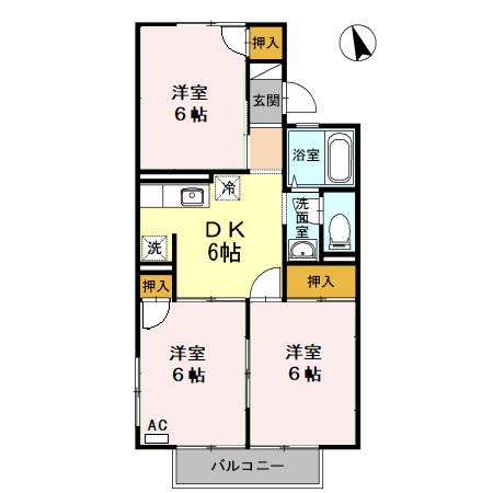 ハイツ桜橋A棟(3DK/2階)の間取り写真