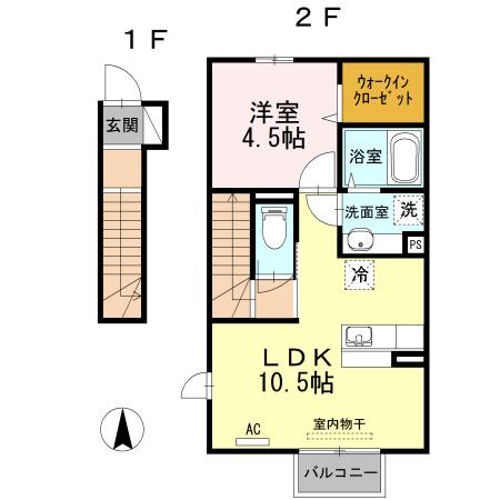 ボヌール沼(1LDK/2階)の間取り写真