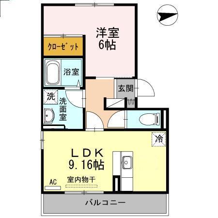 ソレールヴィラ(1LDK/2階)の間取り写真