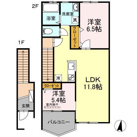 グランドステージⅡ Ⅱ棟(2LDK/2階)の間取り写真