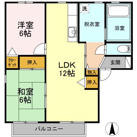 エヴァーグリーン紫の池 C棟(2LDK/2階)の間取り写真