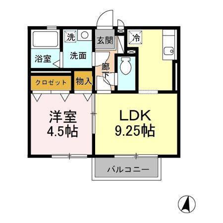 ヴィオラ楠橋(1LDK/2階)の間取り写真