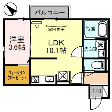 サニーコート A棟(1LDK/2階)の間取り写真