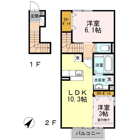 オリザ弥生(2LDK/2階)の間取り写真