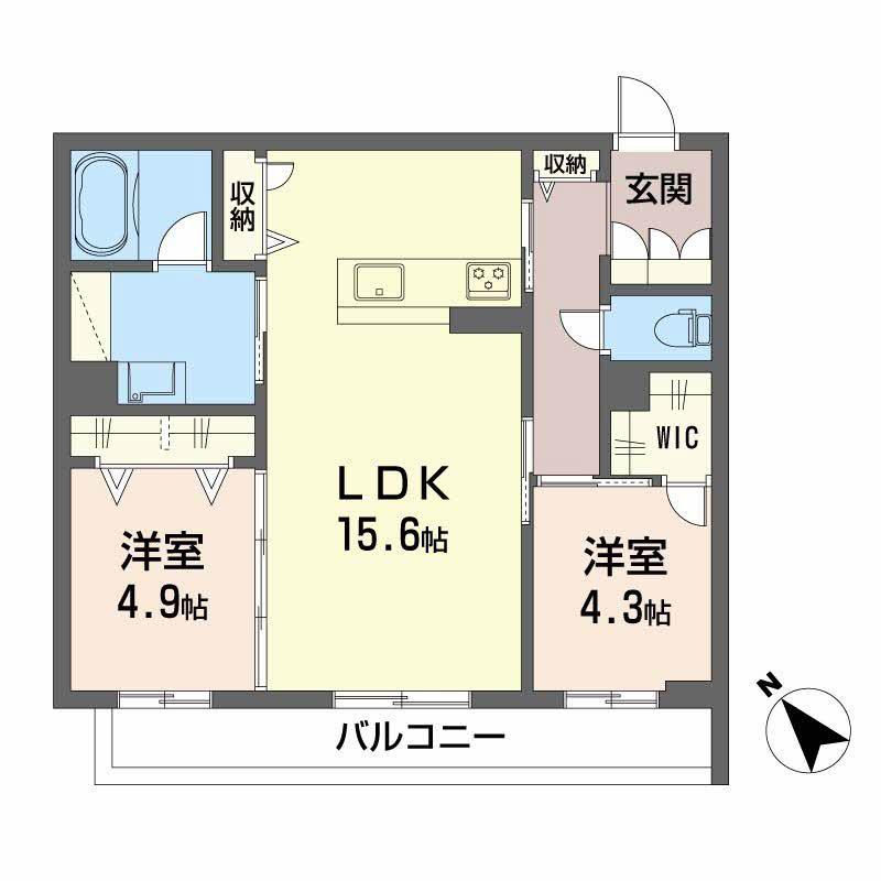 シャーメゾン西鳴水(2LDK/2階)の間取り写真
