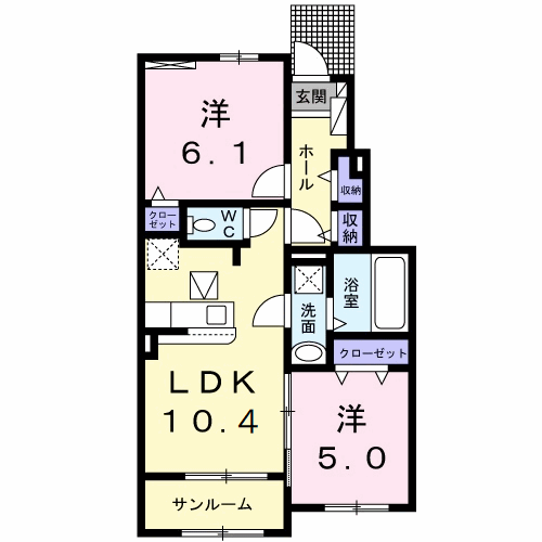 ルタン木屋瀬(2LDK/1階)の間取り写真