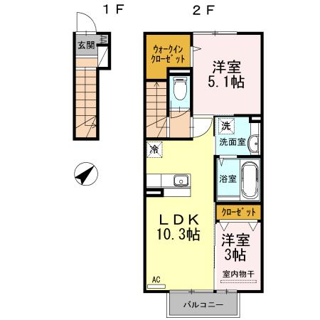 クラポンテMⅡ(2LDK/2階)の間取り写真