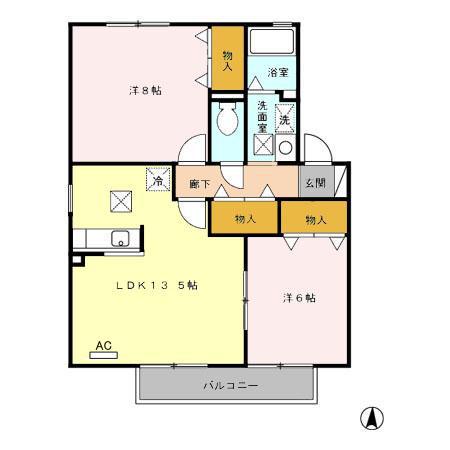 ル・クレールやつえA棟(2LDK/1階)の間取り写真