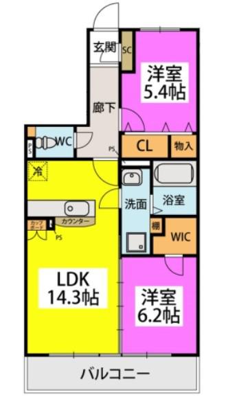 エルデ幸神(2LDK/1階)の間取り写真