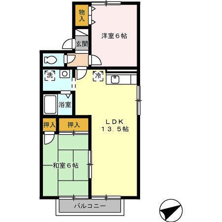 オーク高須B(2LDK/2階)の間取り写真