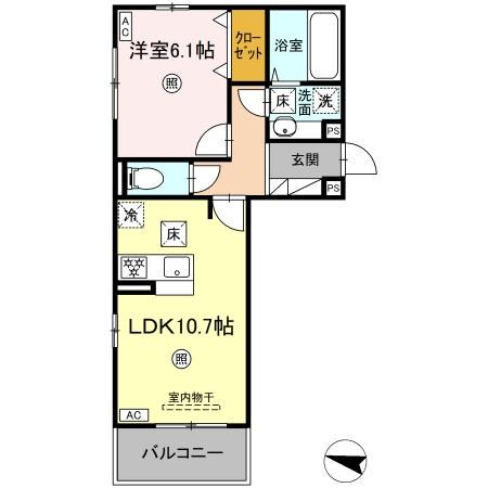 D-ROOM今町(1LDK/1階)の間取り写真