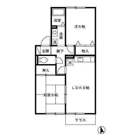 グランドゥール本城(2DK/1階)の間取り写真