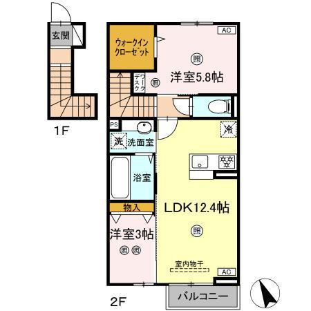 D-ROOM上葛原(2LDK/2階)の間取り写真
