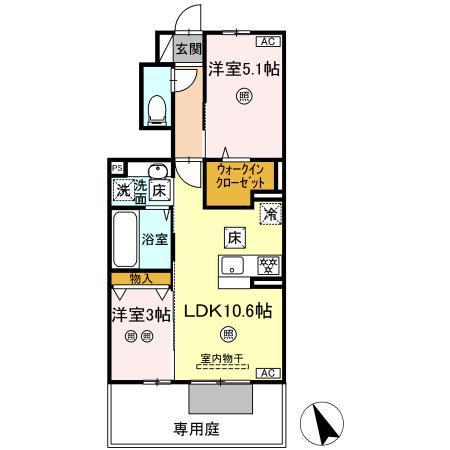 D-ROOM上葛原(2LDK/1階)の間取り写真