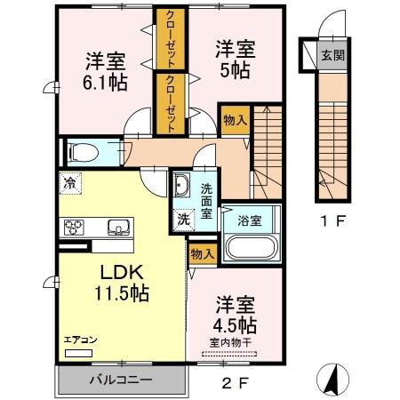 フォレスト三ヶ森(3LDK/2階)の間取り写真