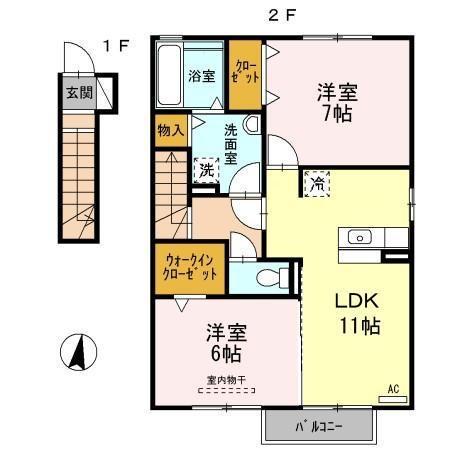 グレイスピュア(2LDK/2階)の間取り写真