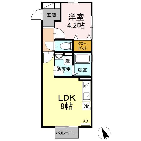 G・シュヴァリエ(1LDK/2階)の間取り写真