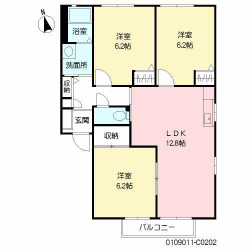 グランディール86C棟(3LDK/2階)の間取り写真