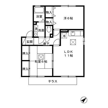 グランドゥール B棟(2LDK/1階)の間取り写真