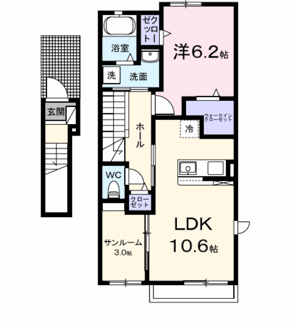 ナチュラルライフ(1LDK/2階)の間取り写真
