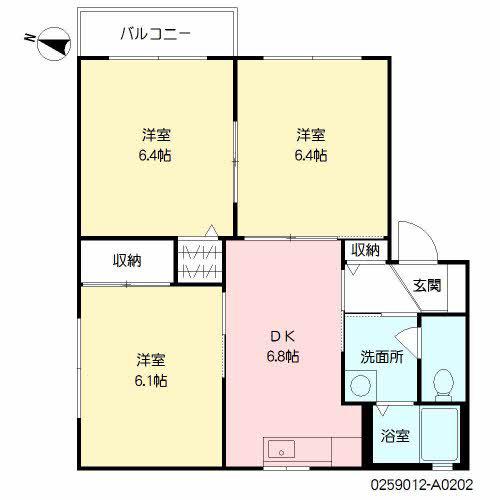 アルトリザイヤA棟(3DK/2階)の間取り写真