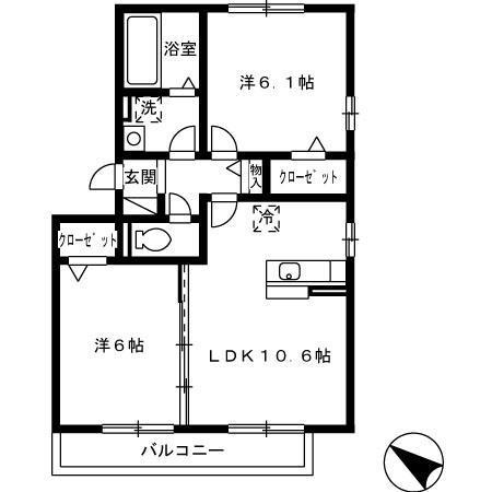 ベルフルール割子川(2LDK/2階)の間取り写真