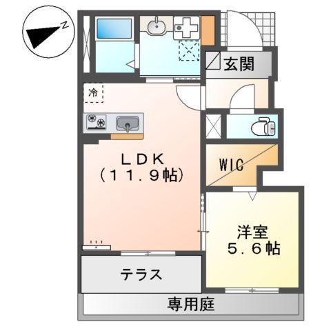 リオーネ富野(1LDK/1階)の間取り写真