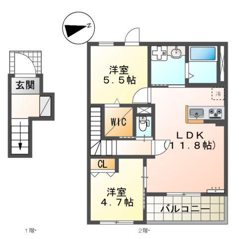 リオーネ富野(2LDK/2階)の間取り写真