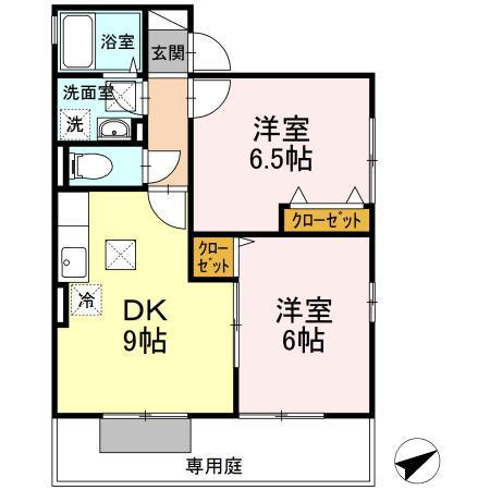 エボリューション(2DK/1階)の間取り写真