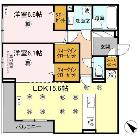 プラシード(2LDK/3階)の間取り写真