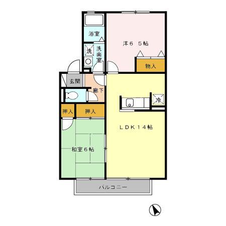ファミーユ石田IIA棟(2LDK/2階)の間取り写真