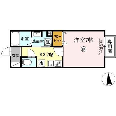 CARO(1K/1階)の間取り写真