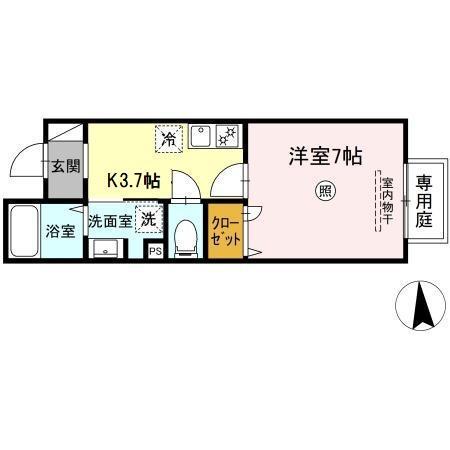 CARO(1K/1階)の間取り写真