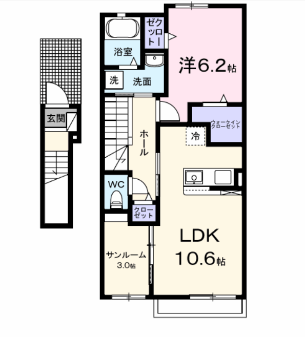 レディ・バグⅡ(1LDK/2階)の間取り写真