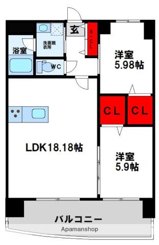 プレジデンス ざ 三萩野(2LDK/15階)の間取り写真