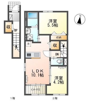 八幡西区東鳴水4丁目アパート(2LDK/2階)の間取り写真