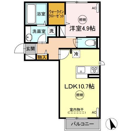 D-ROOM本城 B(1LDK/2階)の間取り写真