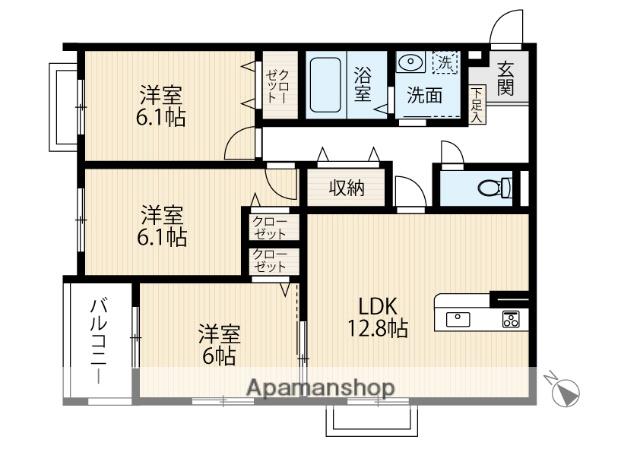 LA PAUSE愛宕(3LDK/2階)の間取り写真