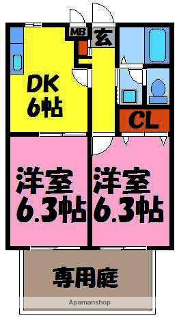 ピースフルスペース(2DK/1階)の間取り写真