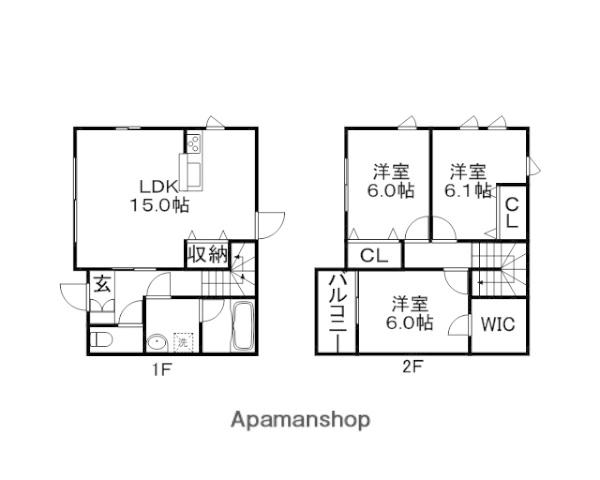 鹿児島本線 水城駅 徒歩15分 2階建 築16年(3LDK)の間取り写真