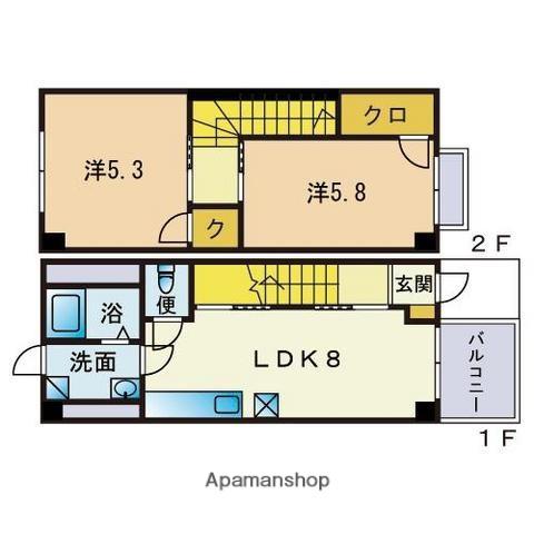 アンプルールフェール若草(2DK/1階)の間取り写真
