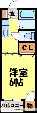 ハピネス白木原(1K/2階)の間取り写真