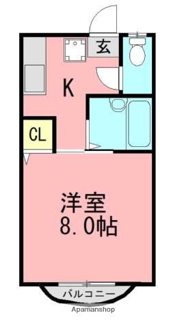 フレグランスⅡ(1K/1階)の間取り写真