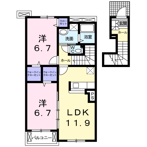 プロムナードⅠ(2LDK/2階)の間取り写真