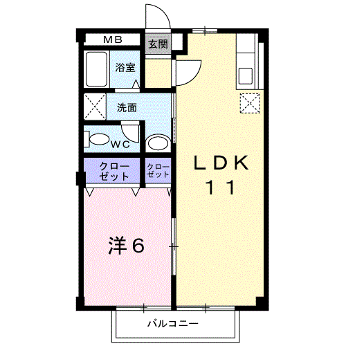 シャトル美しが丘Ⅴ(1LDK/2階)の間取り写真