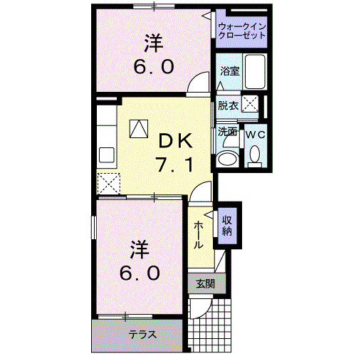 グレイス大保Ⅱ(2DK/1階)の間取り写真