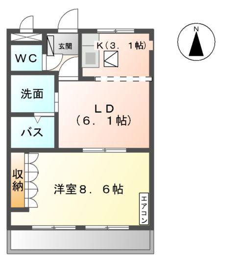 グリーンハイム甘木(1LDK/2階)の間取り写真