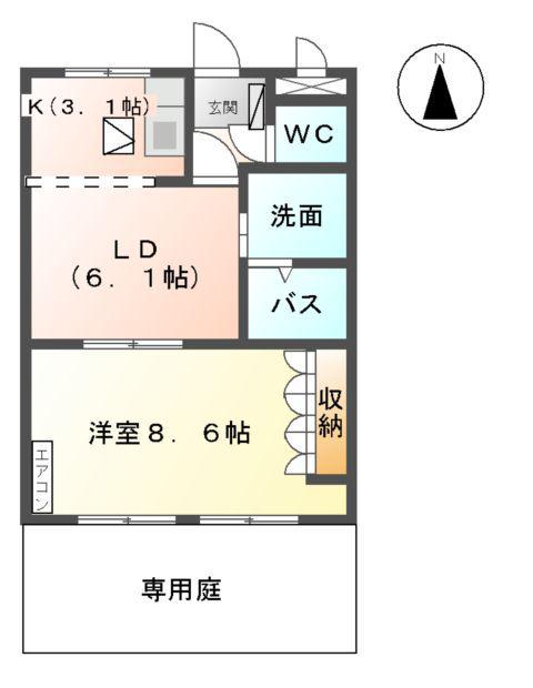 グリーンハイム甘木(1LDK/1階)の間取り写真