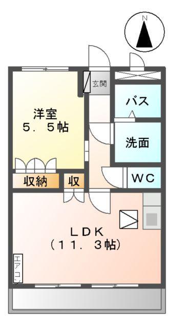 グリーンハイム甘木(1LDK/1階)の間取り写真