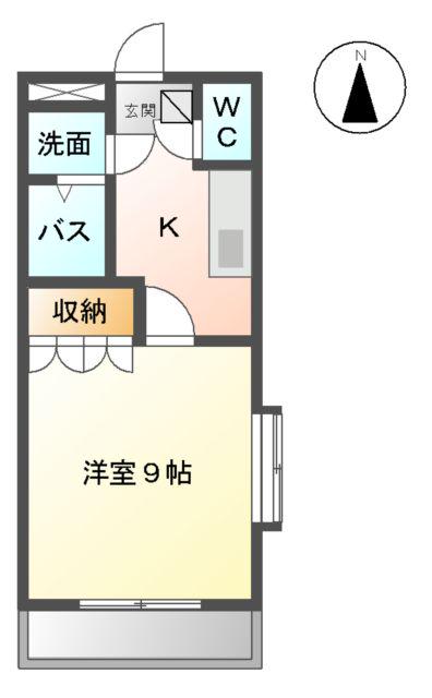 シャルドネ弥生が丘(1K/2階)の間取り写真